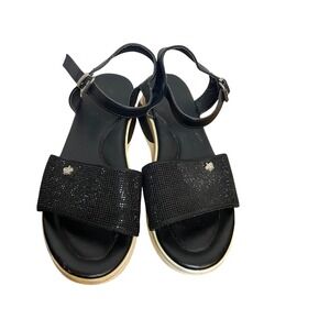 Juicy Couture Black Platform Sandals Ankle Strap‎ Rhinestone Embellished Size 11